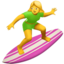 WOMAN SURFING emoji in Apple's design style - Unicode 1F3C4-200D-2640-FE0F