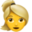 WOMAN: BLOND HAIR emoji in Apple's design style - Unicode 1F471-200D-2640-FE0F