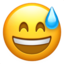 SMILING FACE WITH OPEN MOUTH AND COLD SWEAT emoji in Apple's design style - Unicode 1F605