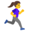 WOMAN RUNNING FACING RIGHT emoji in Google's design style - Unicode 1F3C3-200D-2640-FE0F-200D-27A1-FE0F