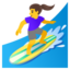 WOMAN SURFING emoji in Google's design style - Unicode 1F3C4-200D-2640-FE0F