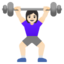 WOMAN LIFTING WEIGHTS emoji with light skin tone skin tone