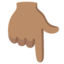 WHITE DOWN POINTING BACKHAND INDEX emoji with medium skin tone skin tone