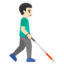 MAN WITH WHITE CANE FACING RIGHT emoji with light skin tone skin tone