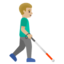 MAN WITH WHITE CANE FACING RIGHT emoji with medium-light skin tone skin tone