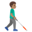 MAN WITH WHITE CANE FACING RIGHT emoji with medium skin tone skin tone