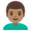 MAN: CURLY HAIR emoji with medium skin tone skin tone