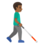 MAN WITH WHITE CANE FACING RIGHT emoji with medium-dark skin tone skin tone