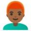 MAN: RED HAIR emoji with medium-dark skin tone skin tone