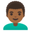 MAN: CURLY HAIR emoji with medium-dark skin tone skin tone