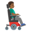 MAN IN MOTORIZED WHEELCHAIR FACING RIGHT emoji with medium-dark skin tone skin tone