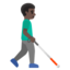 MAN WITH WHITE CANE FACING RIGHT emoji with dark skin tone skin tone