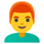 MAN: RED HAIR emoji in Google's design style - Unicode 1F468-200D-1F9B0