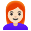 WOMAN: RED HAIR emoji with light skin tone skin tone