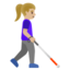 WOMAN WITH WHITE CANE FACING RIGHT emoji with medium-light skin tone skin tone