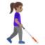 WOMAN WITH WHITE CANE FACING RIGHT emoji with medium skin tone skin tone