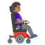 WOMAN IN MOTORIZED WHEELCHAIR FACING RIGHT emoji with medium skin tone skin tone