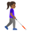 WOMAN WITH WHITE CANE FACING RIGHT emoji with medium-dark skin tone skin tone