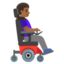 WOMAN IN MOTORIZED WHEELCHAIR FACING RIGHT emoji with medium-dark skin tone skin tone