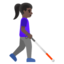 WOMAN WITH WHITE CANE FACING RIGHT emoji with dark skin tone skin tone