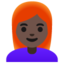 WOMAN: RED HAIR emoji with dark skin tone skin tone