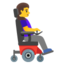 WOMAN IN MOTORIZED WHEELCHAIR FACING RIGHT emoji in Google's design style - Unicode 1F469-200D-1F9BC-200D-27A1-FE0F