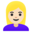 WOMAN: BLOND HAIR emoji with light skin tone skin tone