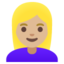 WOMAN: BLOND HAIR emoji with medium-light skin tone skin tone