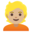 PERSON WITH BLOND HAIR emoji with medium-light skin tone skin tone