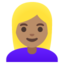 WOMAN: BLOND HAIR emoji with medium skin tone skin tone