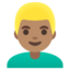 MAN: BLOND HAIR emoji with medium skin tone skin tone