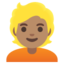 PERSON WITH BLOND HAIR emoji with medium skin tone skin tone