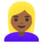 WOMAN: BLOND HAIR emoji with medium-dark skin tone skin tone