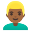 MAN: BLOND HAIR emoji with medium-dark skin tone skin tone