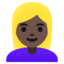 WOMAN: BLOND HAIR emoji with dark skin tone skin tone