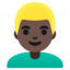 MAN: BLOND HAIR emoji with dark skin tone skin tone