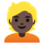 PERSON WITH BLOND HAIR emoji with dark skin tone skin tone