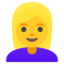 WOMAN: BLOND HAIR emoji in Google's design style - Unicode 1F471-200D-2640-FE0F