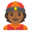 MAN WITH GUA PI MAO emoji with medium-dark skin tone skin tone