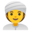 WOMAN WEARING TURBAN emoji in Google's design style - Unicode 1F473-200D-2640-FE0F