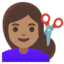 WOMAN GETTING HAIRCUT emoji with medium skin tone skin tone