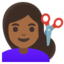 WOMAN GETTING HAIRCUT emoji with medium-dark skin tone skin tone