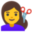 WOMAN GETTING HAIRCUT emoji in Google's design style - Unicode 1F487-200D-2640-FE0F