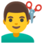 MAN GETTING HAIRCUT emoji in Google's design style - Unicode 1F487-200D-2642-FE0F