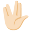 RAISED HAND WITH PART BETWEEN MIDDLE AND RING FINGERS emoji with light skin tone skin tone