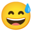 SMILING FACE WITH OPEN MOUTH AND COLD SWEAT emoji in Google's design style - Unicode 1F605