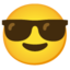 SMILING FACE WITH SUNGLASSES emoji in Google's design style - Unicode 1F60E