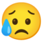 DISAPPOINTED BUT RELIEVED FACE emoji in Google's design style - Unicode 1F625