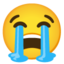 LOUDLY CRYING FACE emoji in Google's design style - Unicode 1F62D