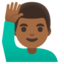 MAN RAISING HAND emoji with medium-dark skin tone skin tone